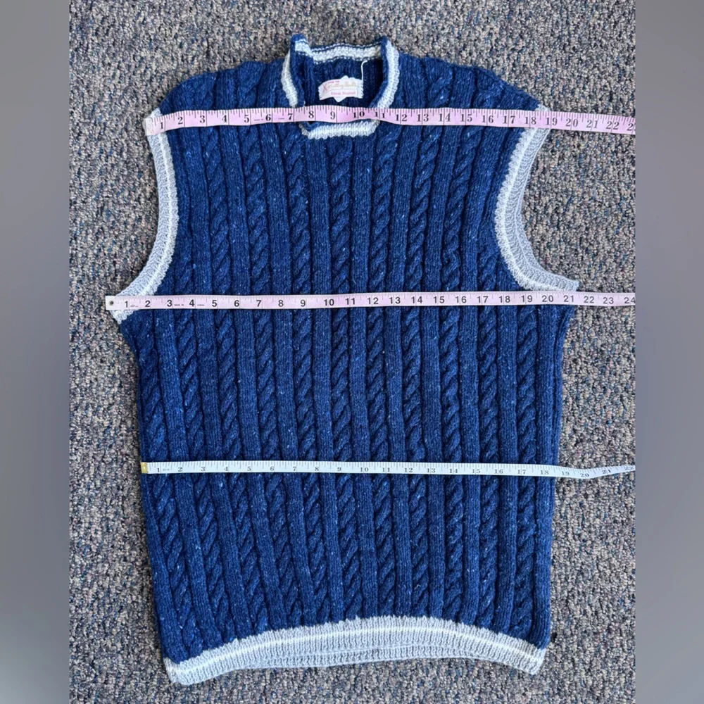 Navy Cable Knit V-Neck Wool Sweater Vest